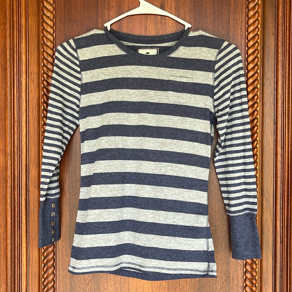Poof Girl Comfy Gray Blue Striped Long Sleeve Lightweight